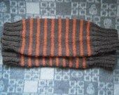 Brown and Burnt Orange Stripe Leg Warmers - Hand knitted - adult size
