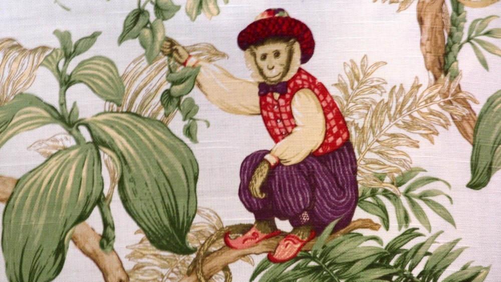 MONKIES on off white cotton field- fabric yardage
