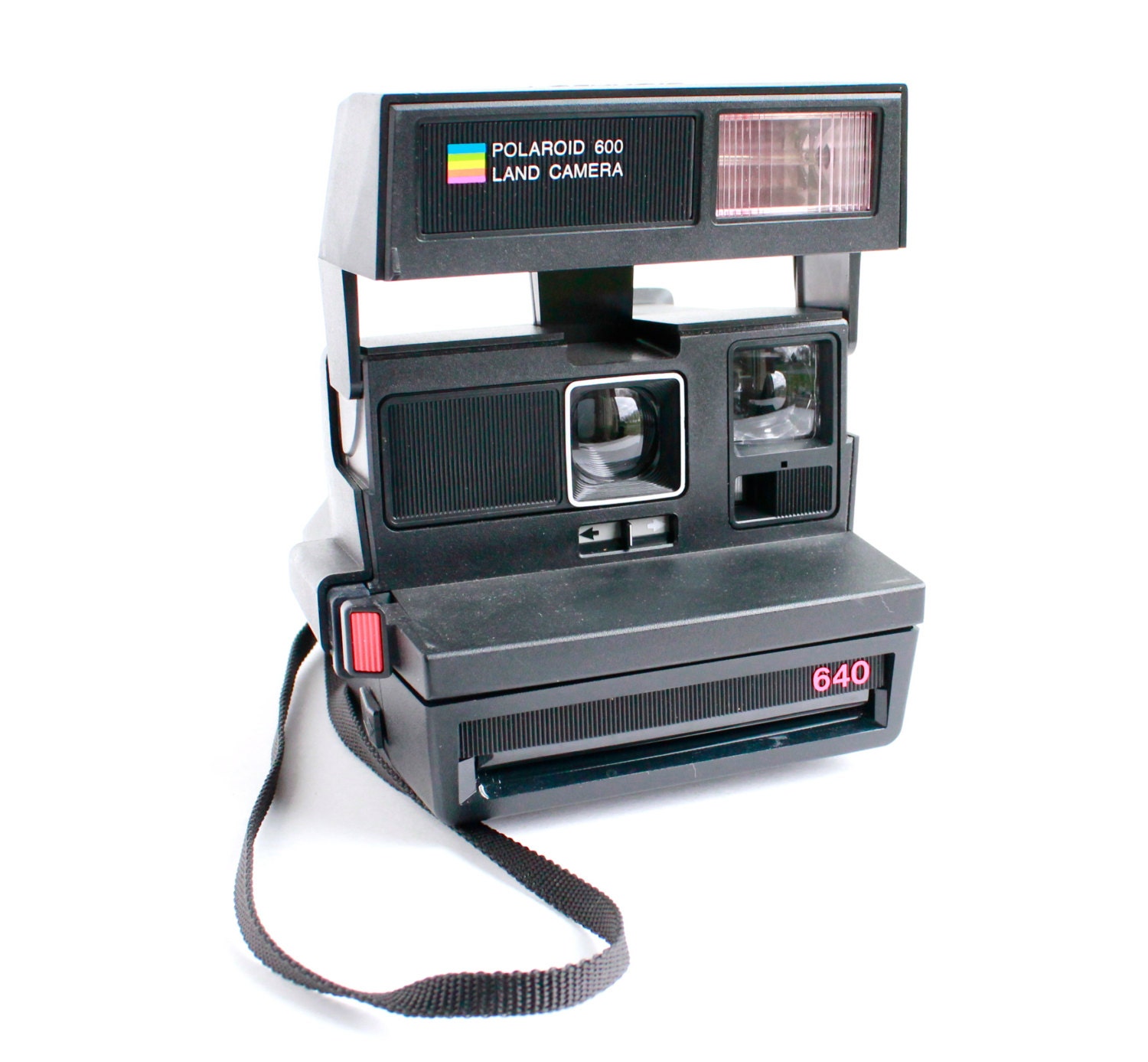 Vintage Polaroid Camera - Black 1980s 640 Land Camera 600 Series / Instant Flash Photography