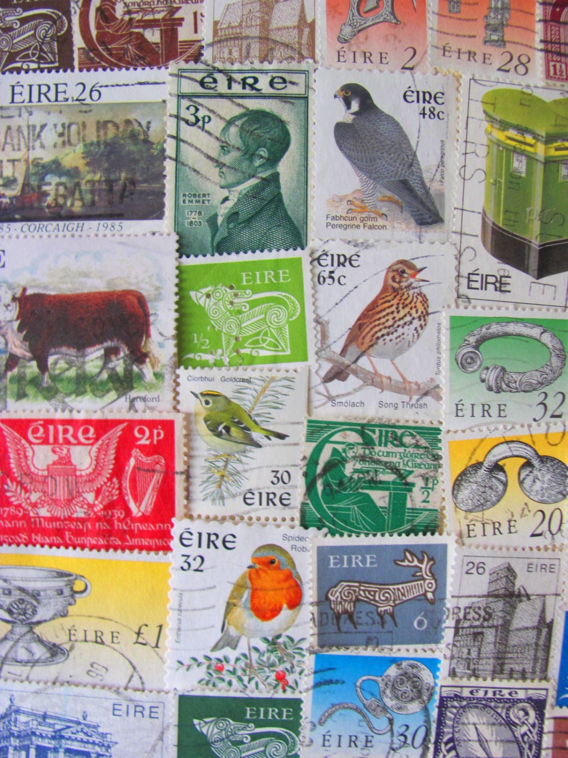 March Madness Shamrock Shakedown 50 Vintage Irish Postage Stamps Eire Ireland Eire Celtic St Patrick Dublin Lucky Worldwide Philately