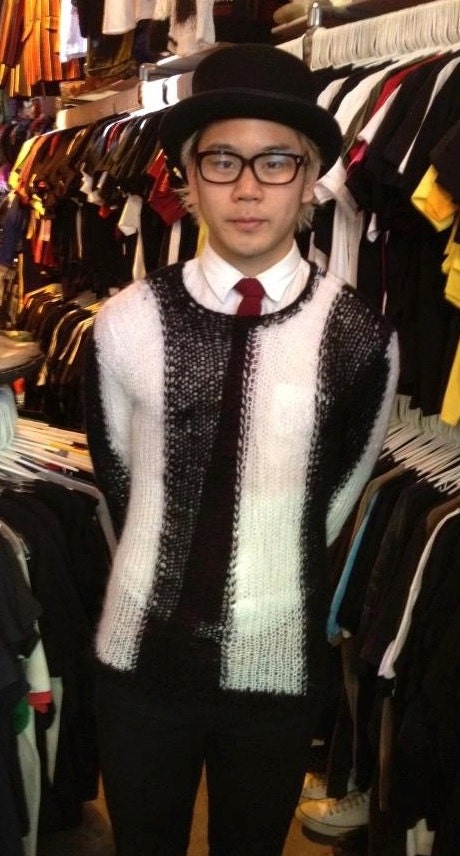 Black and White stripe mohair sweater by camdenlock clothing  punk rock goth mods hand knitting unisex