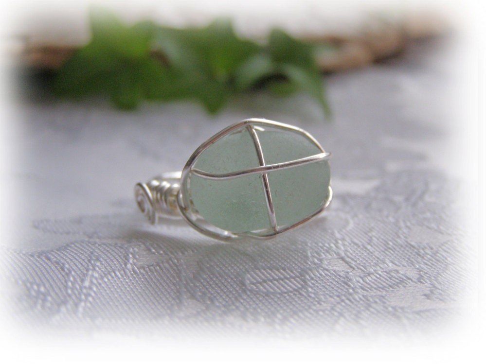 Beach Glass Seaglass Ring Seafoam Ring Size 8