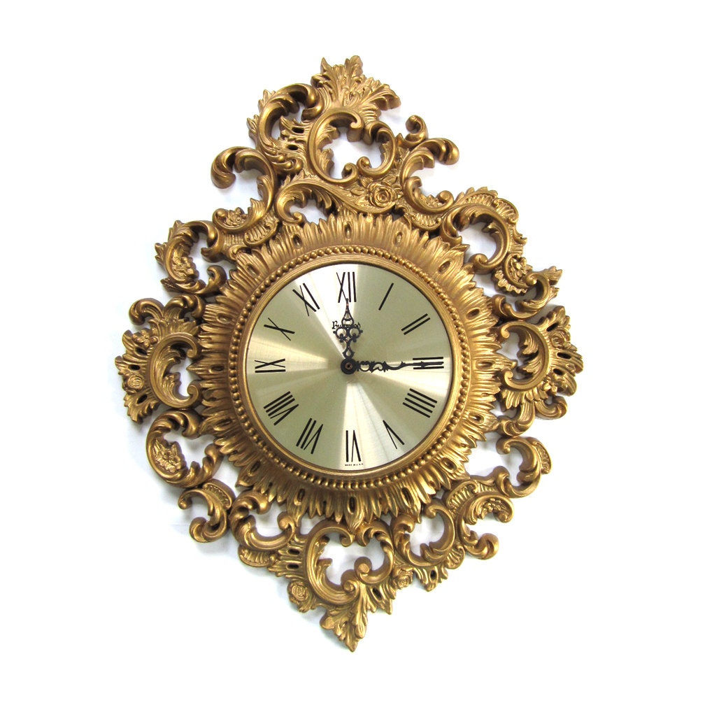 Vintage Burwood Wall Decor Clock Mid Century Hollywood Regency