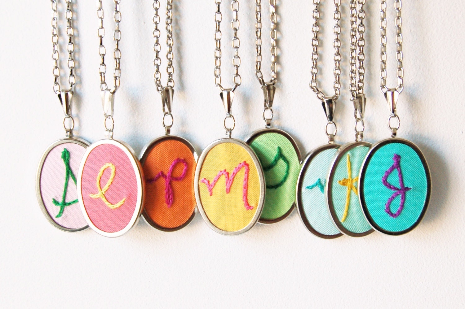 Embroidery Initial Necklace MADE TO ORDER. Personalized Jewelry by Merriweather Council on Etsy.