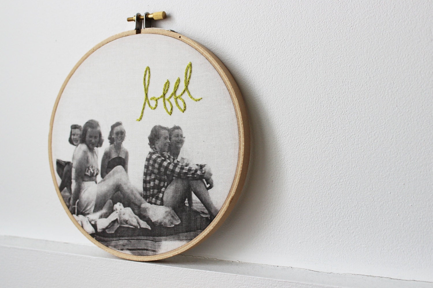 Vintage Snapshot Photo Embroidered Hoop. BFFL. Ladies Lounging by the Lake. Summertime Stitched by merriweathercouncil