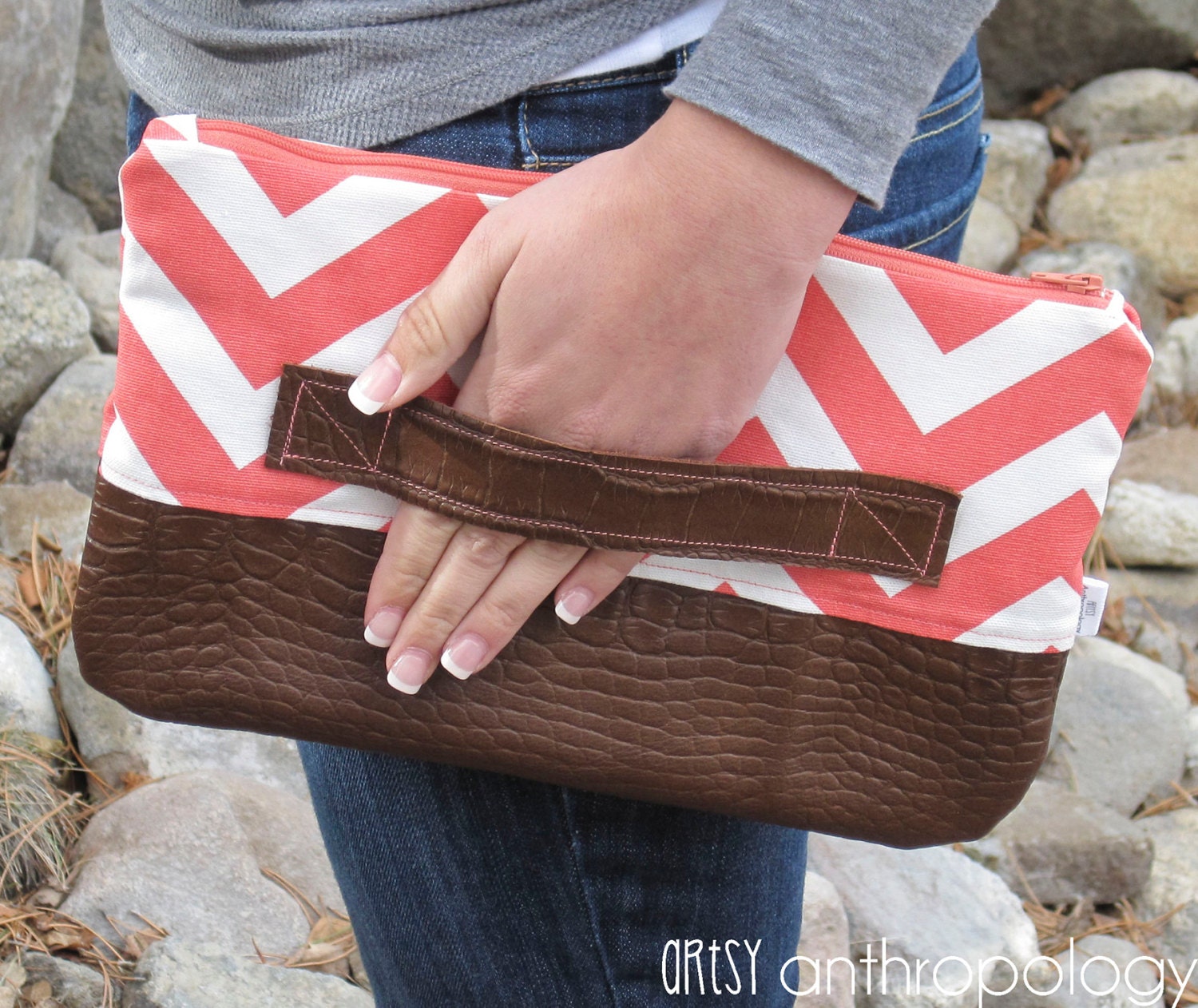 Hard to Handle - Coral Chevron & Alligator Printed Leather