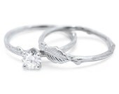 Bridal set, twig wedding and engagement ring, round 0.50 conflict free diamond