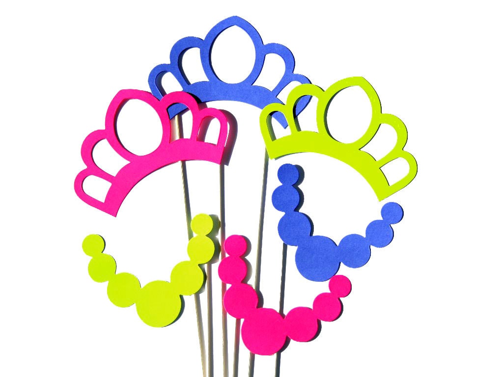 Photo Booth Party Props LADIES SET & Sticks Tiaras, Necklaces Set of 6 pieces