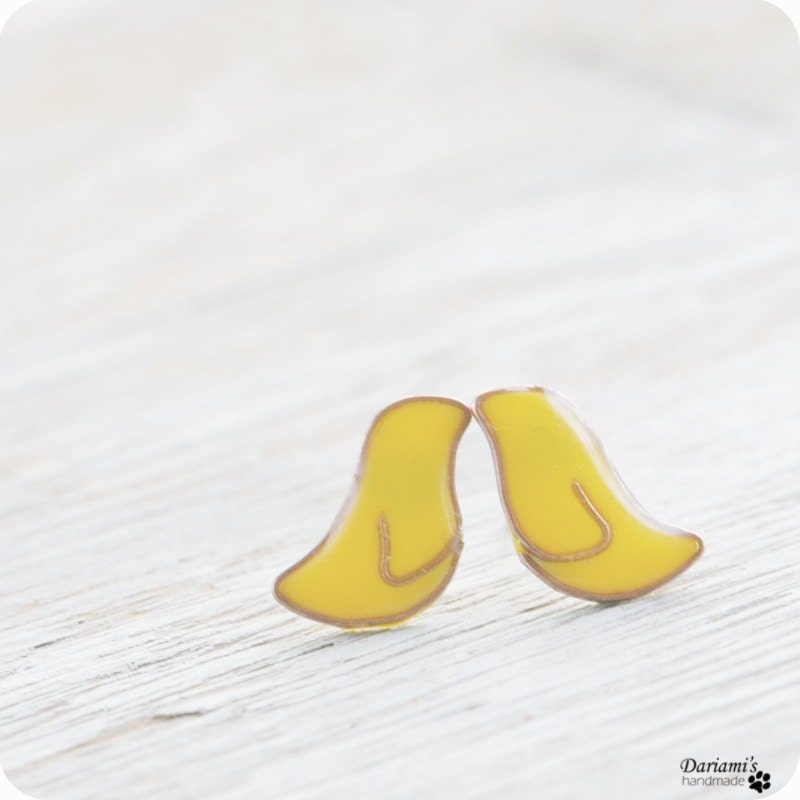 Yellow Birds Earrings - Post Studs Earrings - Yellow Bird Jewelry