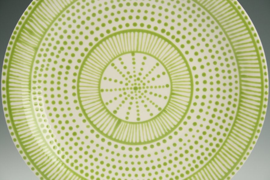Dinner Plate Lime Green and White Coupe Dinnerware 10 inches Hand Painted