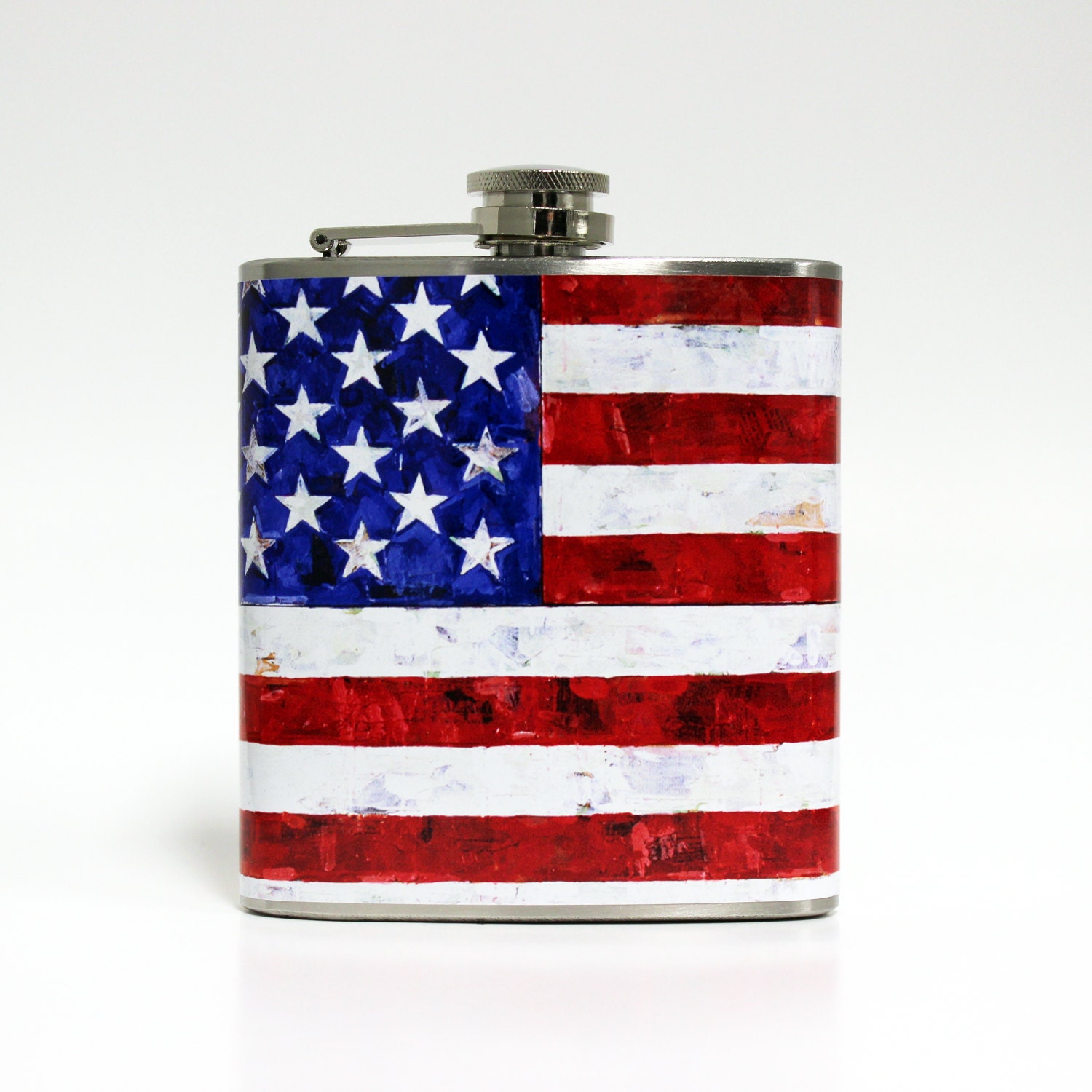 American Flag Whiskey Flask Painting Patriotic USA Red White Blue Groomsmen Gift Stainless Steel 6 oz Liquor Hip Flask LC-1005