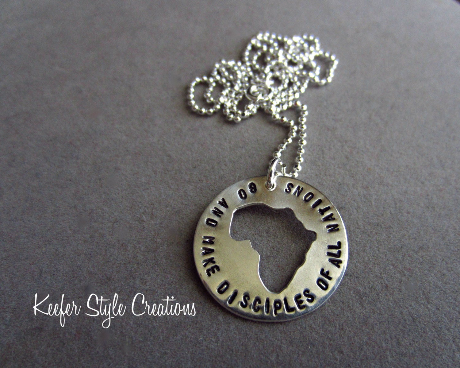 Africa cut out hand stamped necklaceGo and make disciples of all nation