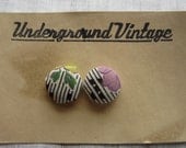 Feedsack and quilt covered earrings-Purple, Black, Green, Gold