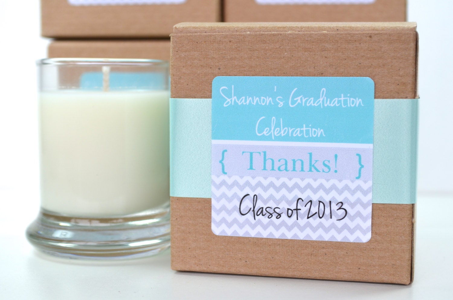 Graduation Soy Candle Favor-Grey Chevron-Turquoise