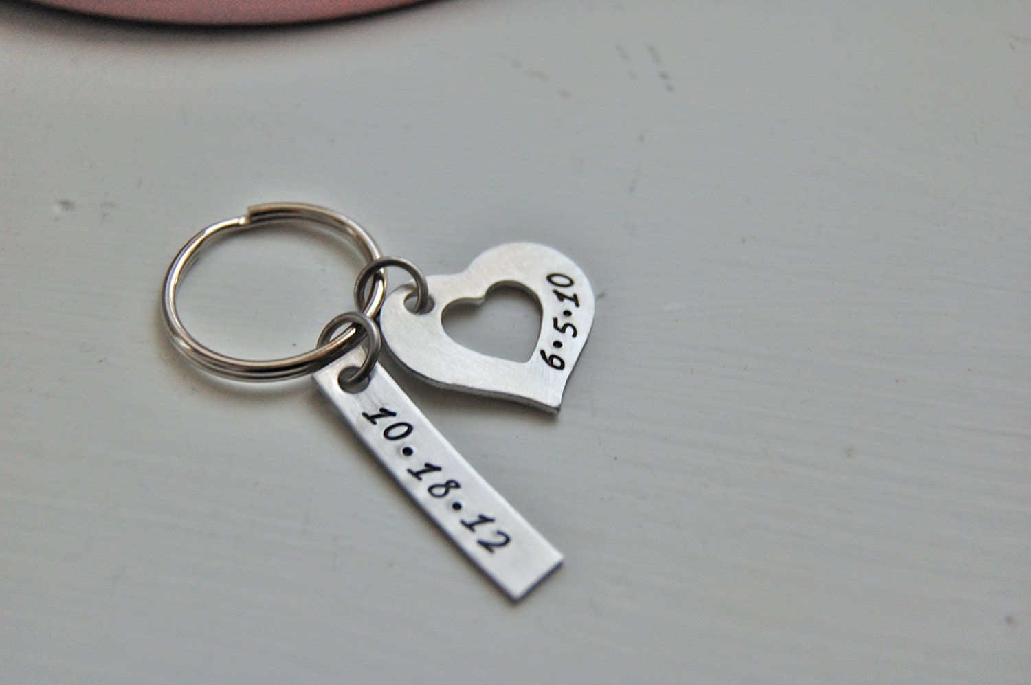 tag & heart washer personalized keychain, name or date, etc