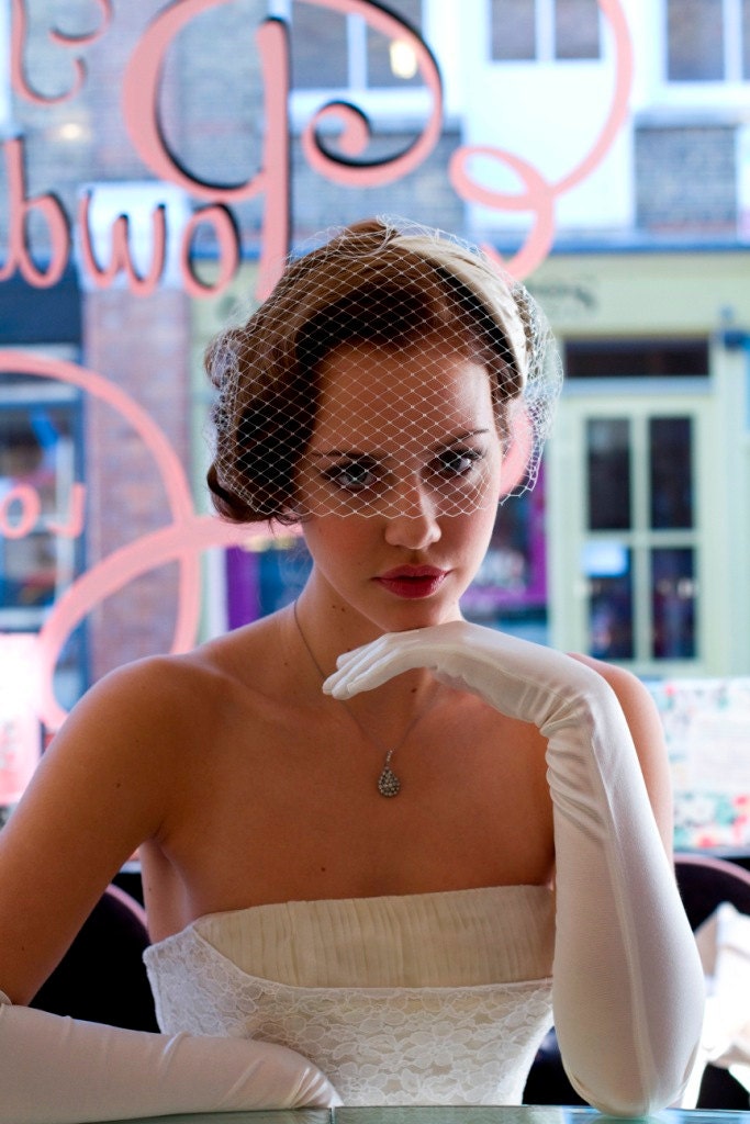 WEDDINGS, Bridal Birdcage veil and Headpiece,Vintage Style,made from pleated silk. white, ivory,cream,champagne,black,1930s style.Agnes Hart