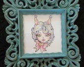 Usagi,  original sketch from Rudy Fig, vintage ornate frame, wall art, drawing,animal girl, illustration