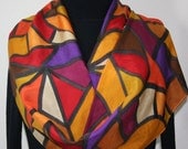 Hand Painted Silk Scarf Stained Glass. Silk Scarf in Orange, Brown, Burgundy. Size 11x60. Made in Colorado. 100% silk. MADE TO ORDER.