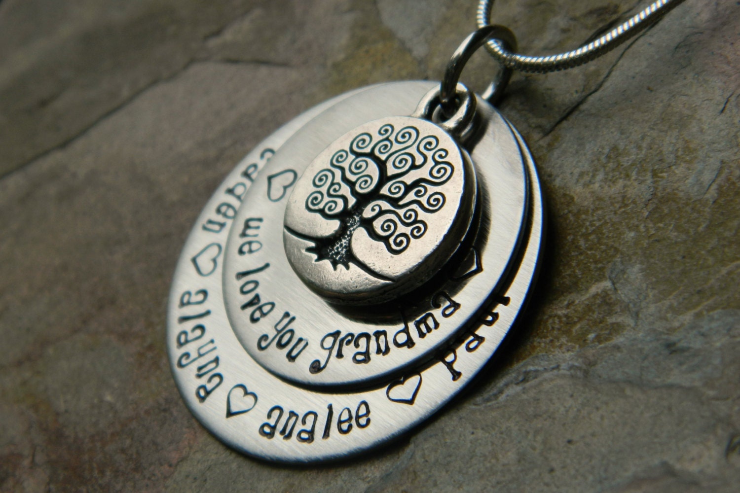 Handstamped Tree of Life Family Necklace - Personalized Two Layered Pendants - The Julie Design