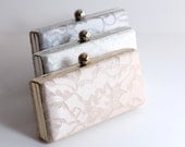 Bridesmaid Gift Minaudiere Box Clutch in Satin with Lace Overlay personalized in your choice of colors
