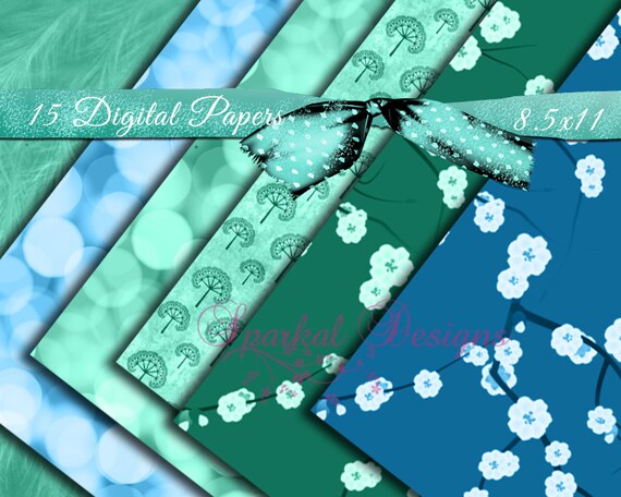 Emerald Green Digital Paper Floral Digital Background Shabby Chic party paper Banner paper Instant Download floral Scrapbooking Paper Il_570xn