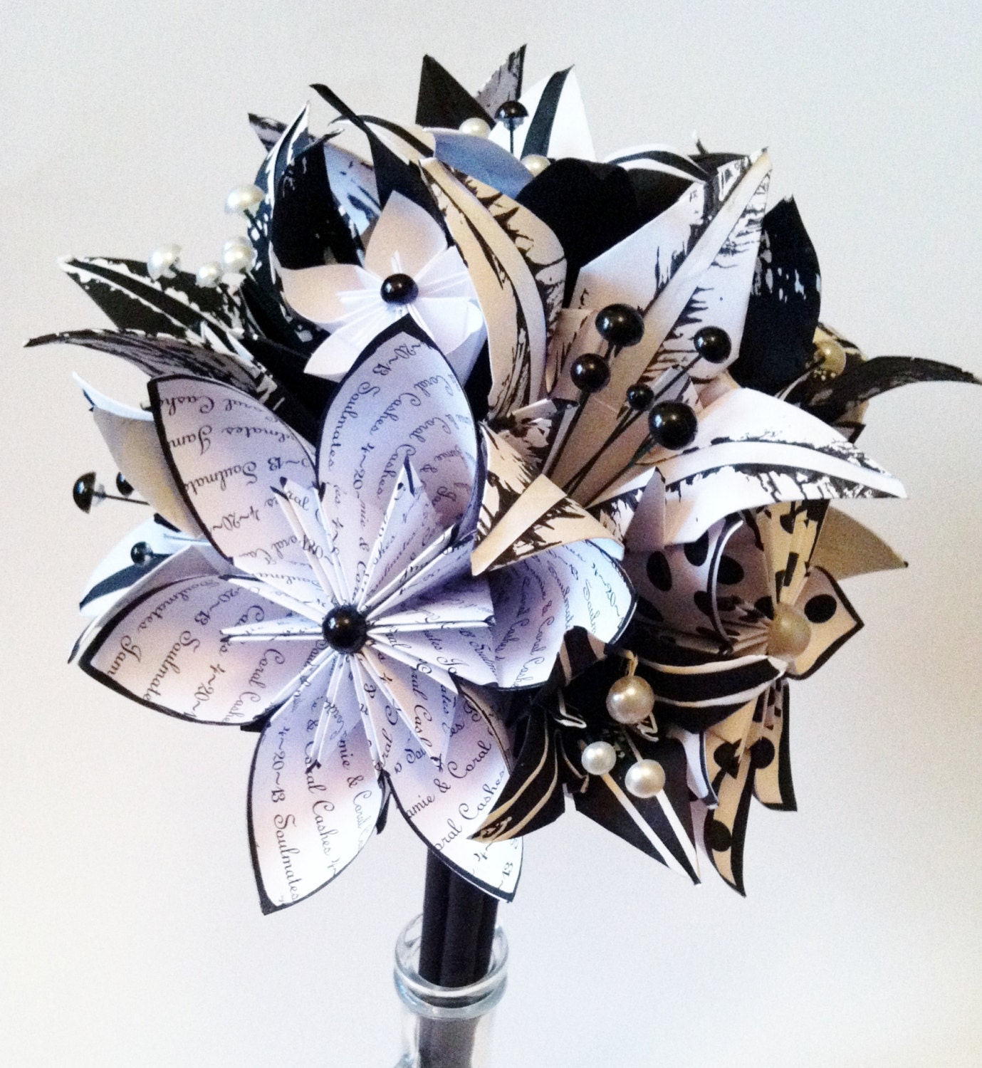 Origami Flowers & Lilies Wedding Bouquet- A personalized, one of a kind, non traditional, alternative, wedding bouquet