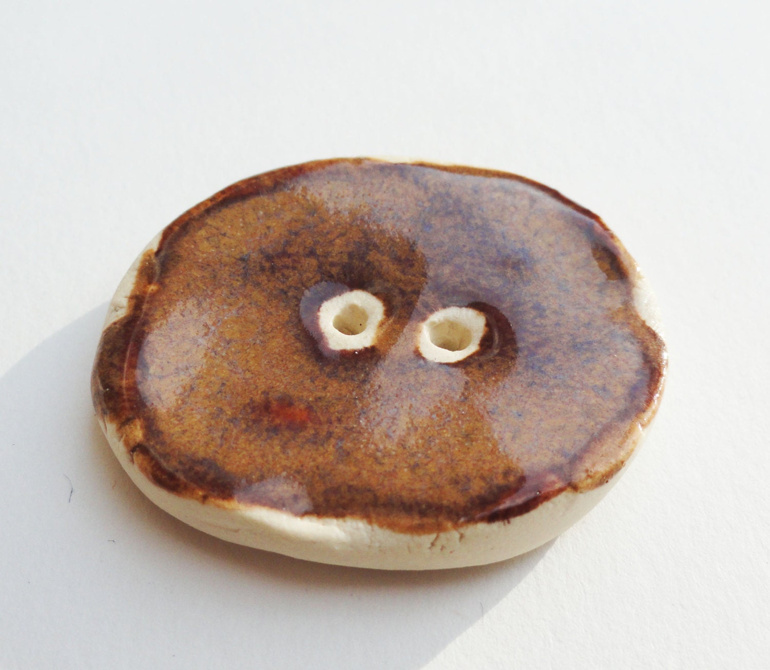 Large Round Handmade Ceramic Couture Button Pottery Stoneware for Coat Sweater Knitting Freeform Modern Rustic Taupe Russet Sienna Saffron