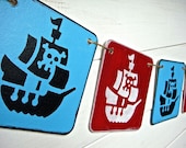Pirate Banner, Baby Shower Banner, Birthday Banner, Boys Bedroom Decoration, Party Banner, Boys Photo Prop, Birthday banner, red aqua