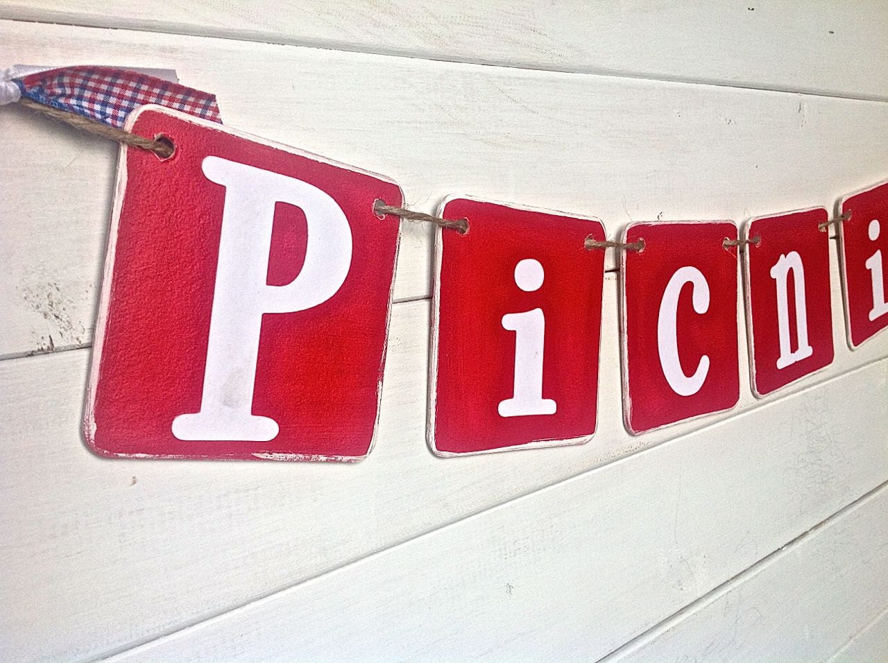 PICNIC Banner, PICNIC Garland, Red White, Outdoor Party Decoration, Grill Barbecue Decoration