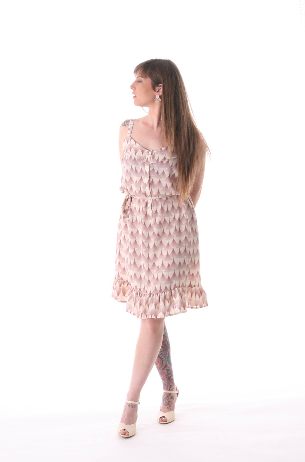 White with purple flowers Summer dress with ruffle hem, Sleevelss dress,  Summer sale