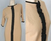 30% OFF. 1960's. tan. grosgrain ribbon. mod shift dress. Sz xs/s.