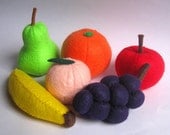 Felt food fruit set eco friendly children's pretend play food for toy kitchen apple, banana, pear, peach, orange and grapes