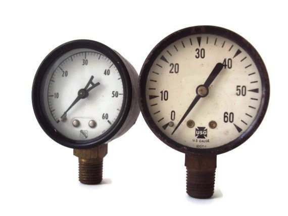 2 Vintage Gauges, Assemblage Supplies, Industrial Collectibles, Ashcroft & USG PSI Gauges, Industrial Chic Decor