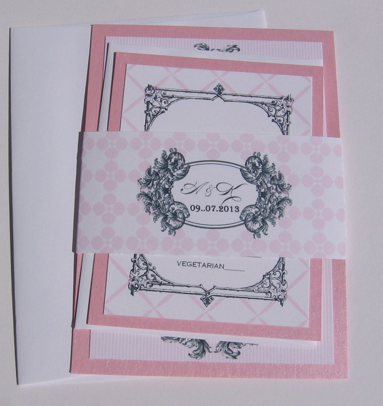Custom Modern Pink and Grey Wedding Invitation