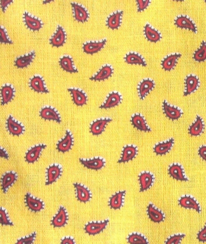 Vintage 1940s Red on Yellow Paisley Print Vintage Cotton Fabric Yardage - 2 Yards