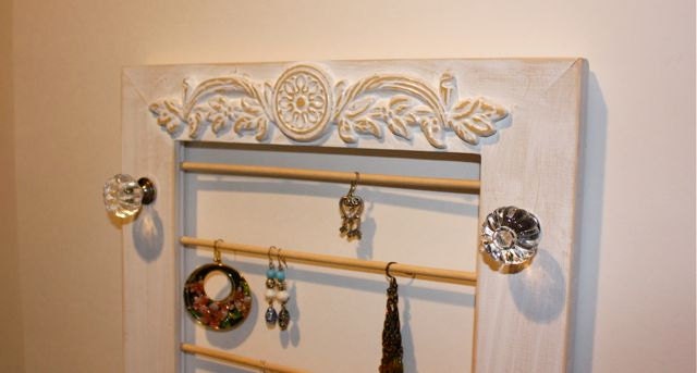 Large Jewelry Holder Organizer in White for Earrings, Necklaces, Bracelets, Scarves and Rings.