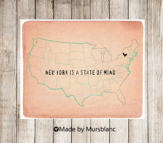 New York is a state of mind - Typography Wall Art - 8x10 Print - by Mursblanc on Etsy