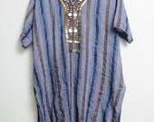 Awesome Vintage Ethnic Beaded Fringe Multi Colored Tribal Gold Sparkly Dashiki Shirt Top