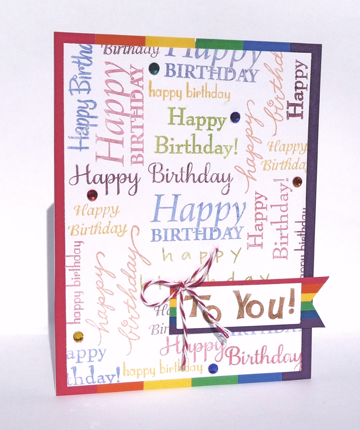 Rainbow Colored Happy Birthday Greeting Card - Hand Stamped Paper Card