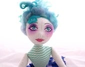 OOAK Cloth Art Doll, Aqua and Purple - Harper