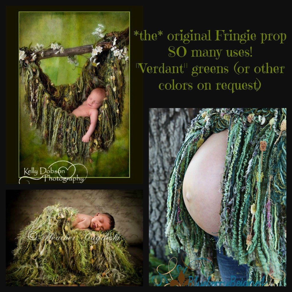 Green Fringe HAMMOCK Photo Prop. Newborn Baby Photography Prop Blanket. 'Verdant' Olive Moss