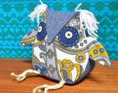 Retro Owl 70s Paisley Vintage Fabric Grey and Mustard