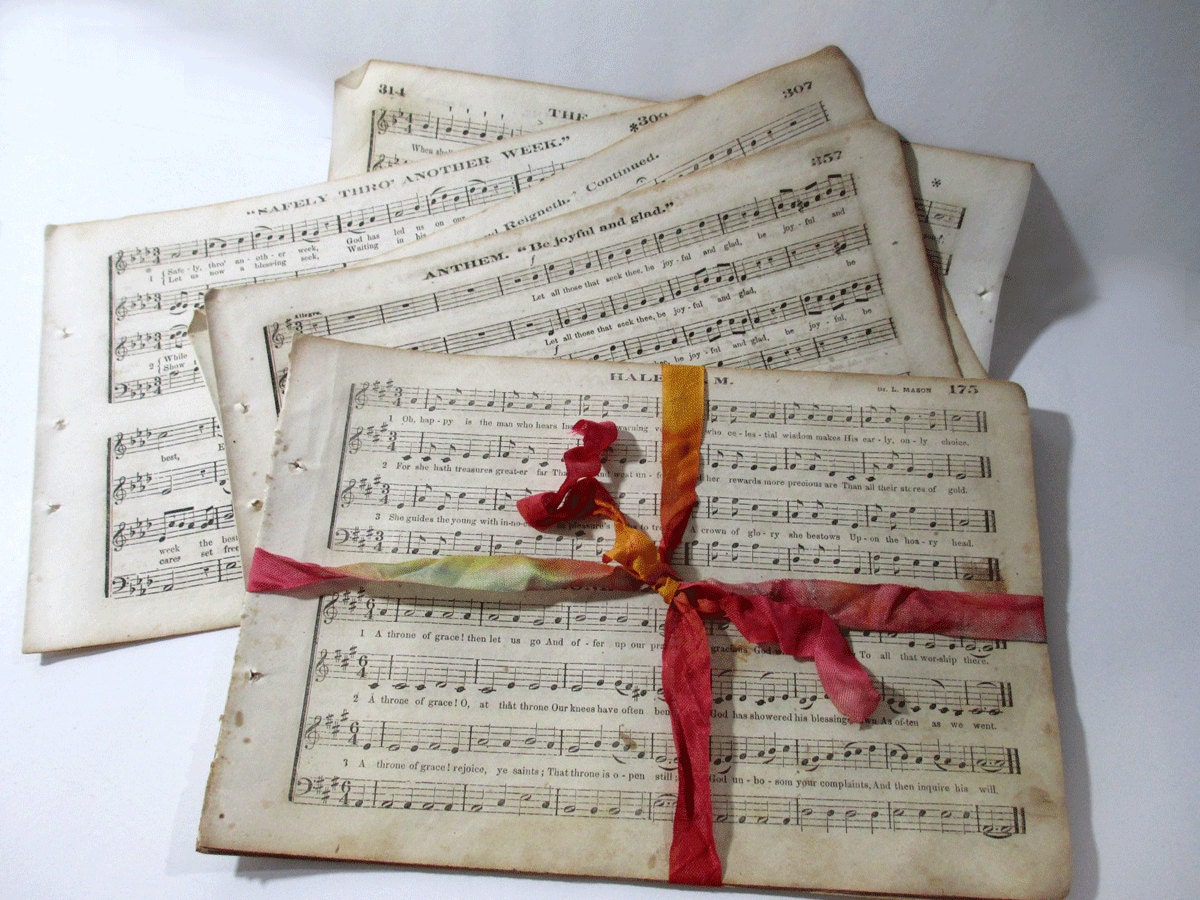 12 Antique Music Sheets - 1863 - Civil War Music from The Key Note - Collage, Altered Art, Mixed Media Ephemera
