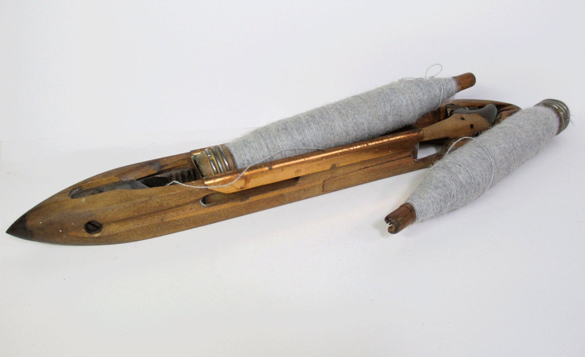 Vintage Flying Shuttle Loom Weavers Wooden Tool - Copper Tray