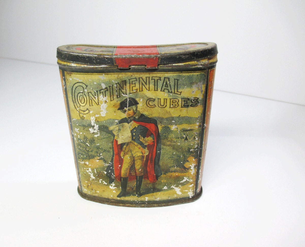 Rare Antique Continental Cubes Tobacco Tin - George Washington - Curved Tin - Lithograph