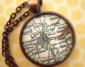 Vintage London England Glass Map Pendant Necklace
