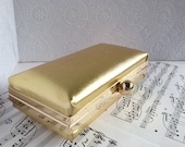 Metallic gold clutch, Hard shell minaudiere clutch with chain