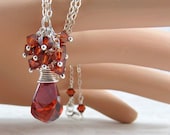 15% OFF Crystal Red Magma Cluster Silver Wire Wrapped Necklace