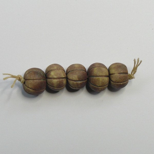 Matt brown/green chunky melon beads