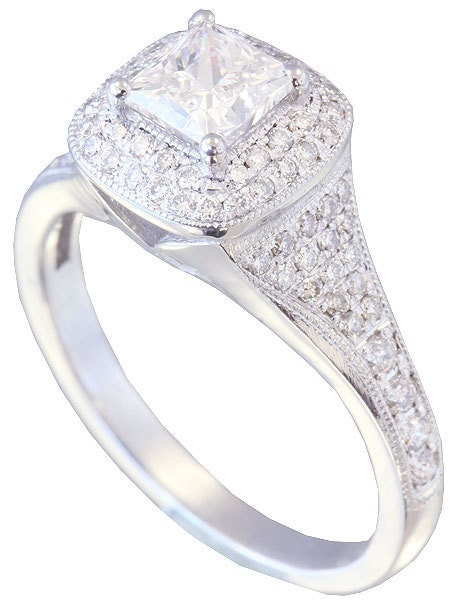 18k white gold princess cut diamond engagement ring halo art deco 1.65ctw